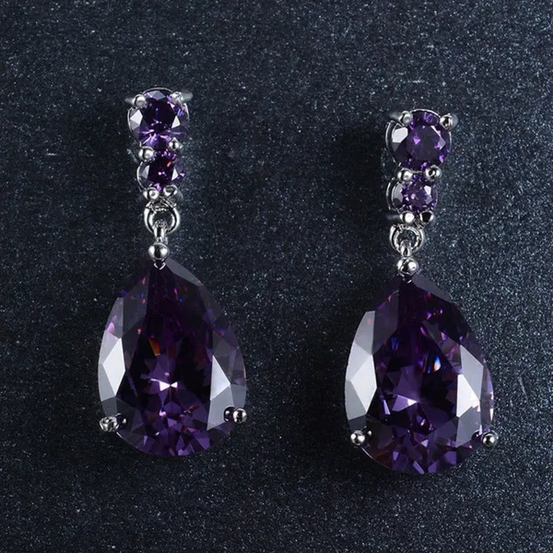 Women's Teardrop Clear CZ Drop/Dangle Natural Gemstone Morganite Stud Drop Dangle Earrings 925 Sterling Silver Wedding Jewelry/Aquamarine/Topaz/Amethyst/RubyEmerald/Sapphire/Black&White Pink Gemstone