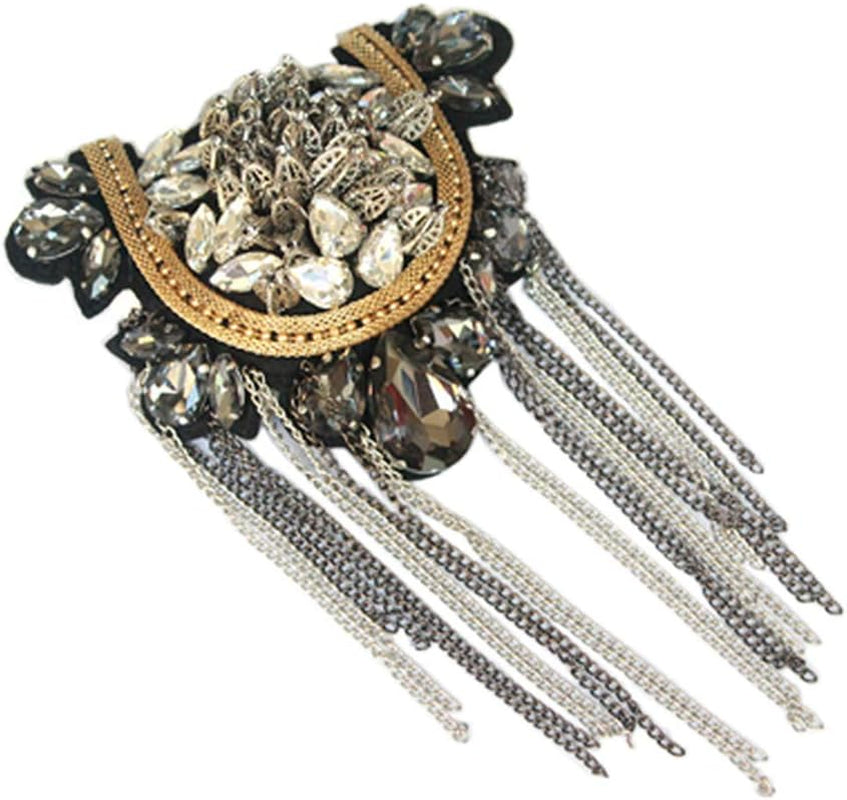 Crystal Beaded Chain Shoulder Epaulet Women Girls Brooch Boards Badge Stage Dress Medal Accessories 1 Pair