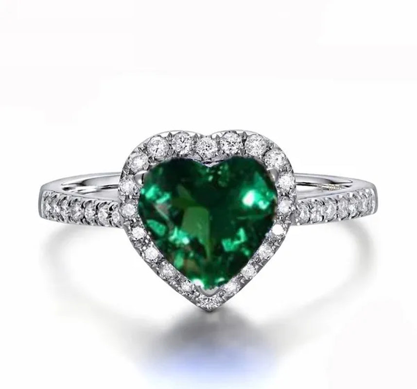 NEW 925 Sterling Silver Green Heart AAA CZ Czircon Lady Wedding Ring