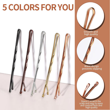 Bobby Pins, 250 Pcs 2Inch Bobby Pins Bulk for Women Girls, Silver, Black, Blonde, Brown - Secure Hold, Hair Pins with Storage Box, All Hair Types