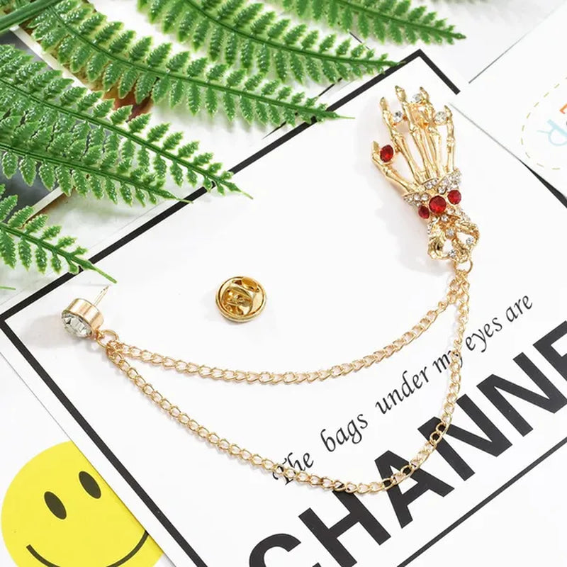Fashion Hand shape Diamond open crystal female chain tassel brooch