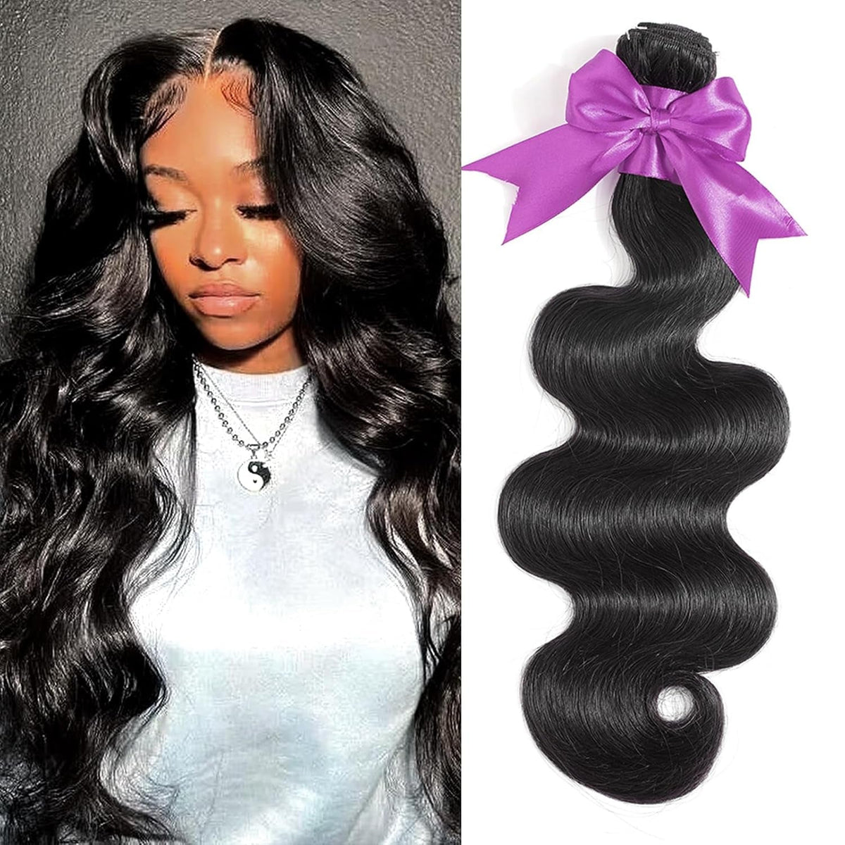 Body Wave Bundles 10A 1 Bundles Human Hair 100% Unprocessed Brazilian Virgin Raw Hair Bundles Extensions Double Weft Curly Weave Bundles Human Hair Natural Color Deals Full and Thick 14 Inch