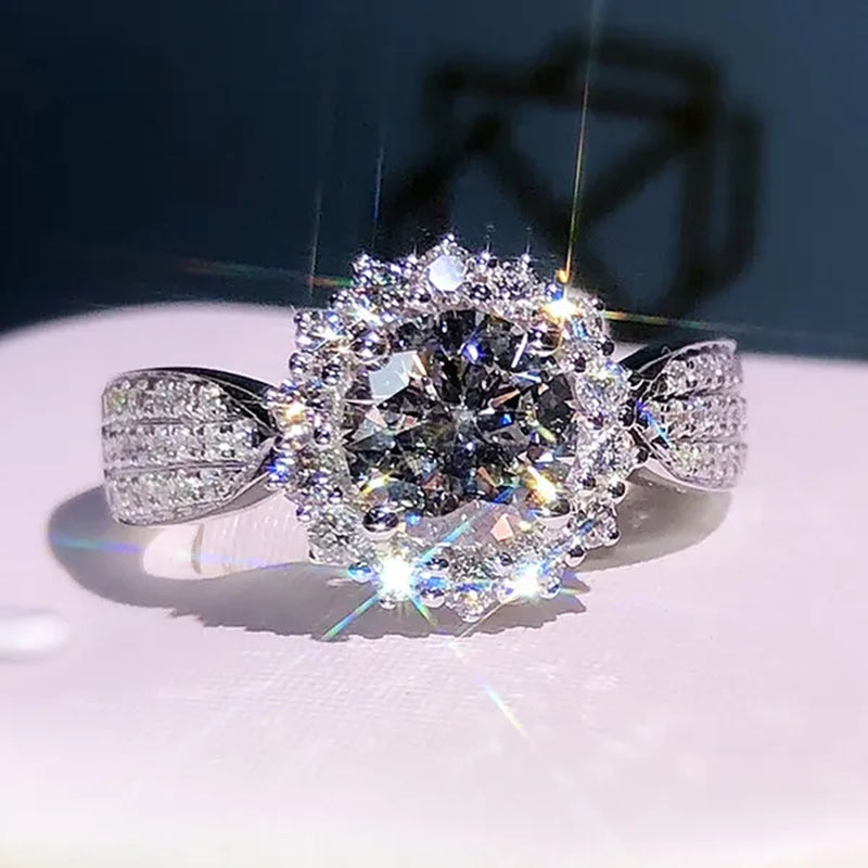 Exquisite Gorgeous 925 Sterling Silver Ring Round Cut Moissanite Diamond Bridal Engagement Wedding Band Rings Women's Birthday Proposal Party Jewelry Gift  Size