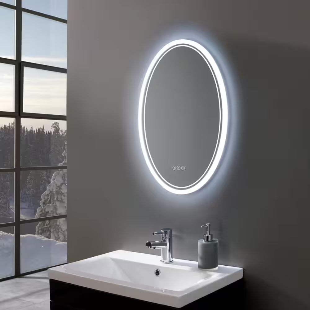 24 In. W X 32 In. H Large Oval Frameless Anti-Fog Backlit 3500-6500K Dimmable LED Wall Bathroom Vanity Mirror Hotel Spa
