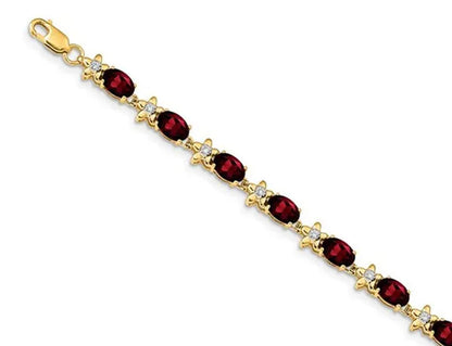 14K Yellow Gold 8.40 Carat (ctw) Natural Garnet Bracelet with Diamonds