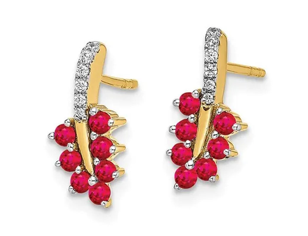 14K Yellow Gold 2/5 Carat (ctw) Natural Ruby Charm Earrings with Accent Diamonds