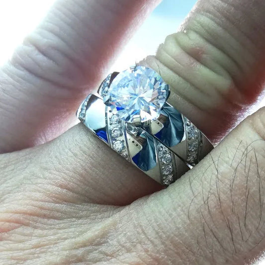 Size 5-10 Hers Women's Stainless Steel  Color Wedding Engagement Ring Transparent Stone R297R298