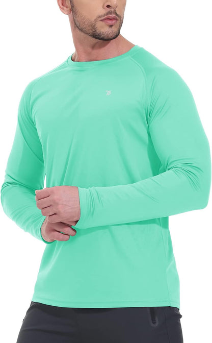 Mens Sun Protection Hiking Shirts Long Sleeve Water UPF 50+ SPF UV Shirts Lightweight Fishing Hiking Swimming