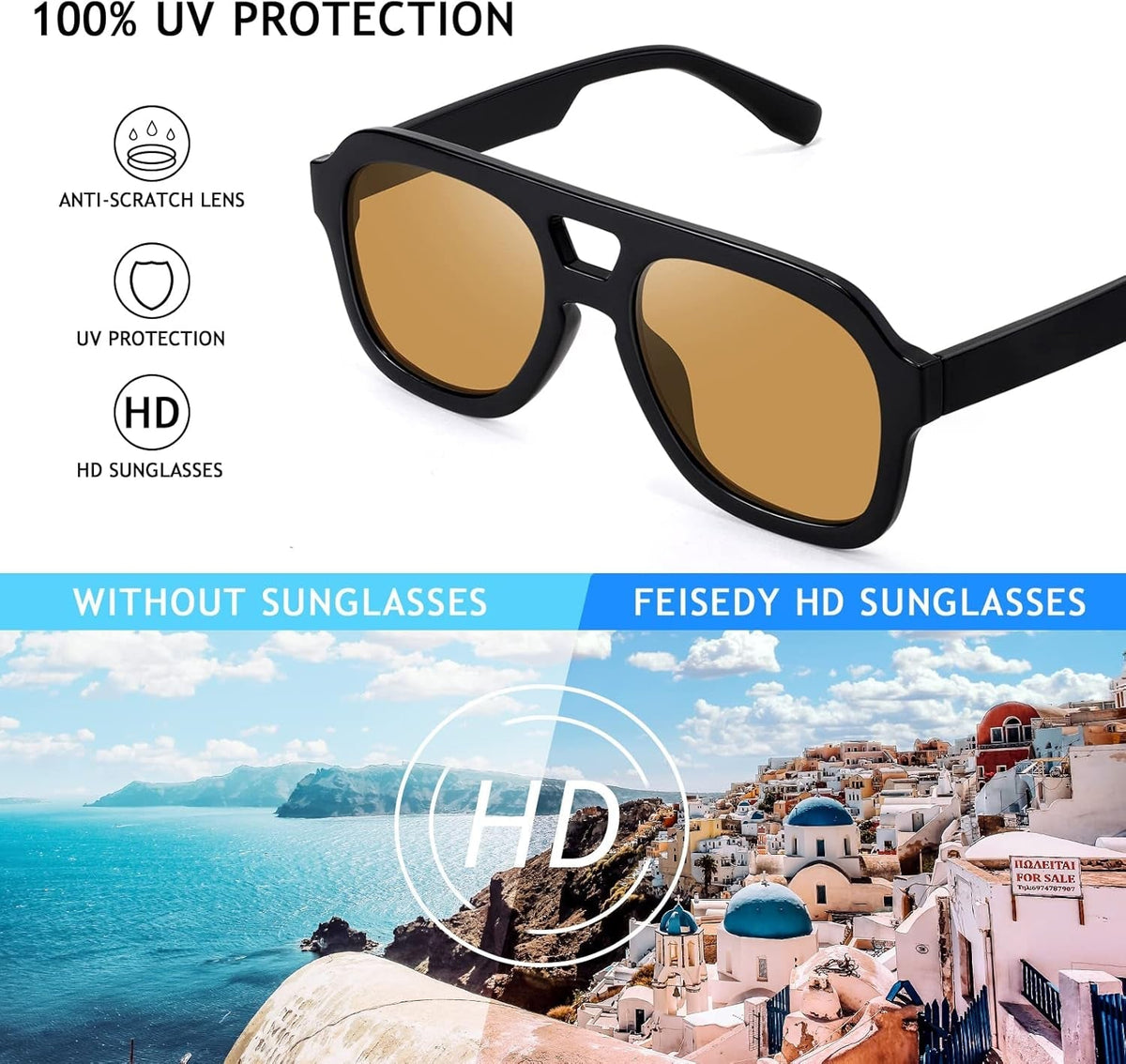Vintage Aviator Sunglasses Double Bridge Women Men Large Square Thick Frame Trendy Eyewear UV400 B2846