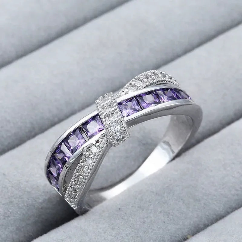 2016 Size 6-10 Black Sapphire Corssed CZ Wedding Rings Women's White Gold Filled Band