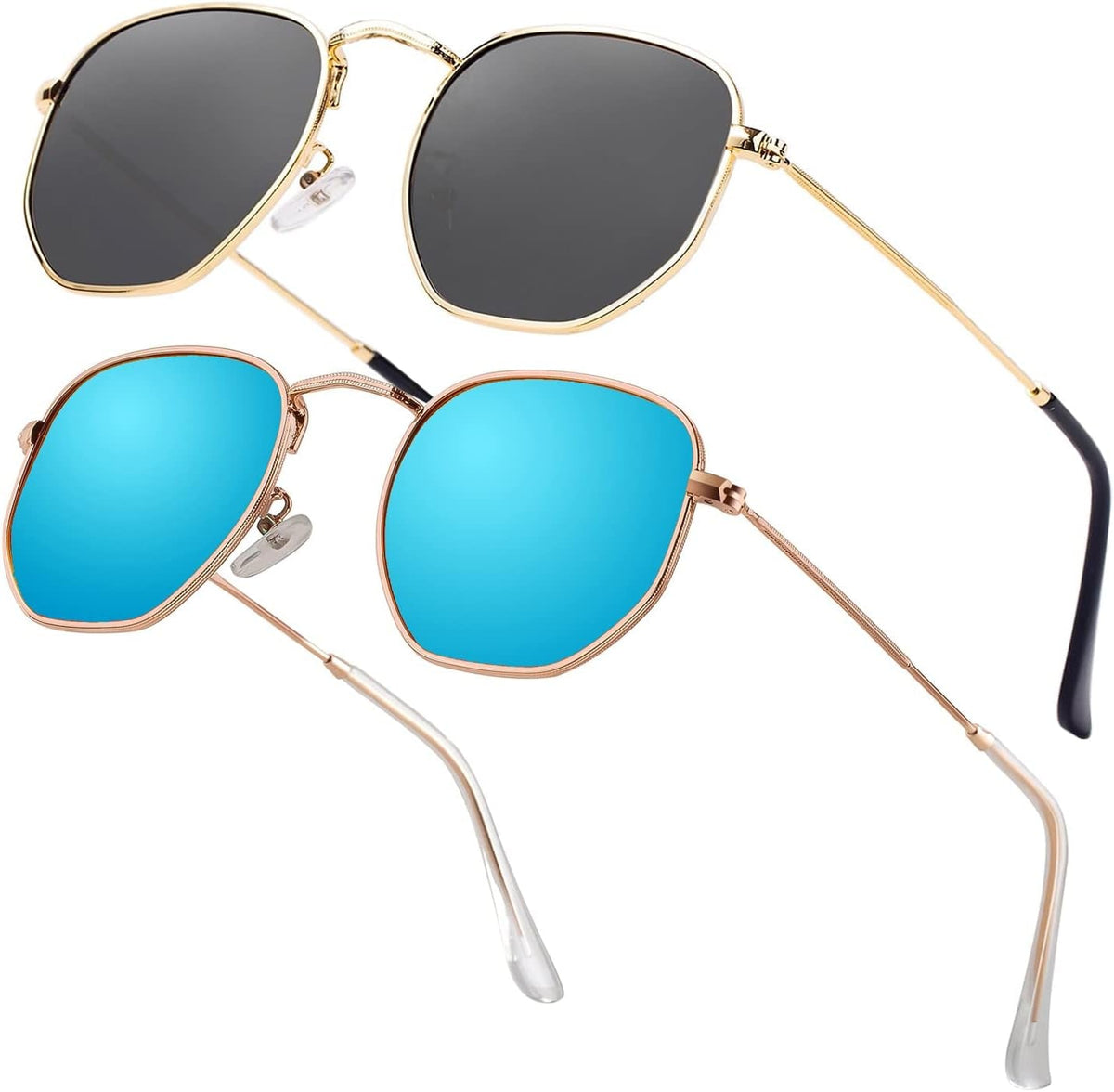 Hipster Hexagonal Polarized Sunglasses Men Women Geometric Square Small Vintage Metal Frame Retro Shade Glasses
