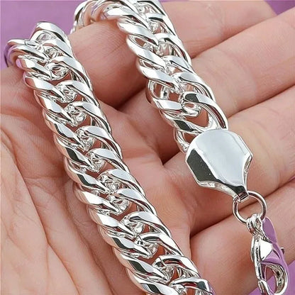 High Quality Exquisite Men Solid Heavy 925 Sterling Silver Smooth Necklace Bracelet Curb Chain Jewelry Set Gifts