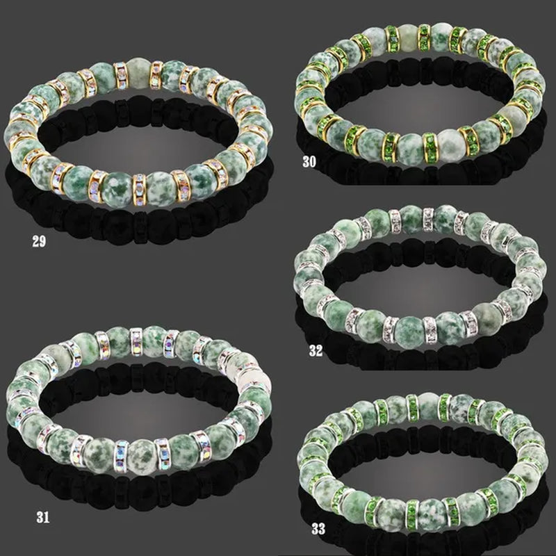 Blue turquoise and green point hand natural Vintage bracelet rhinestone rope men's and women's elastic casual bracelet prayer yoga pendant jewelry