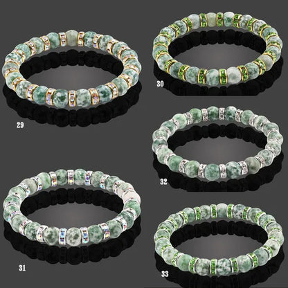 Blue turquoise and green point hand natural Vintage bracelet rhinestone rope men's and women's elastic casual bracelet prayer yoga pendant jewelry