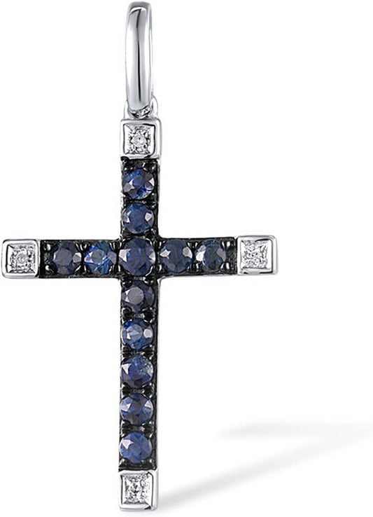 10K Solid Gold Gemstone Genuine Diamond Dainty Cross Pendant without Chain for Women