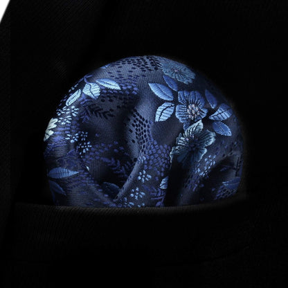 Extra Long Ties for Men Classic Floral Tie and Pocket Square Elegant Silk Necktie Handkerchief Set Wedding Party