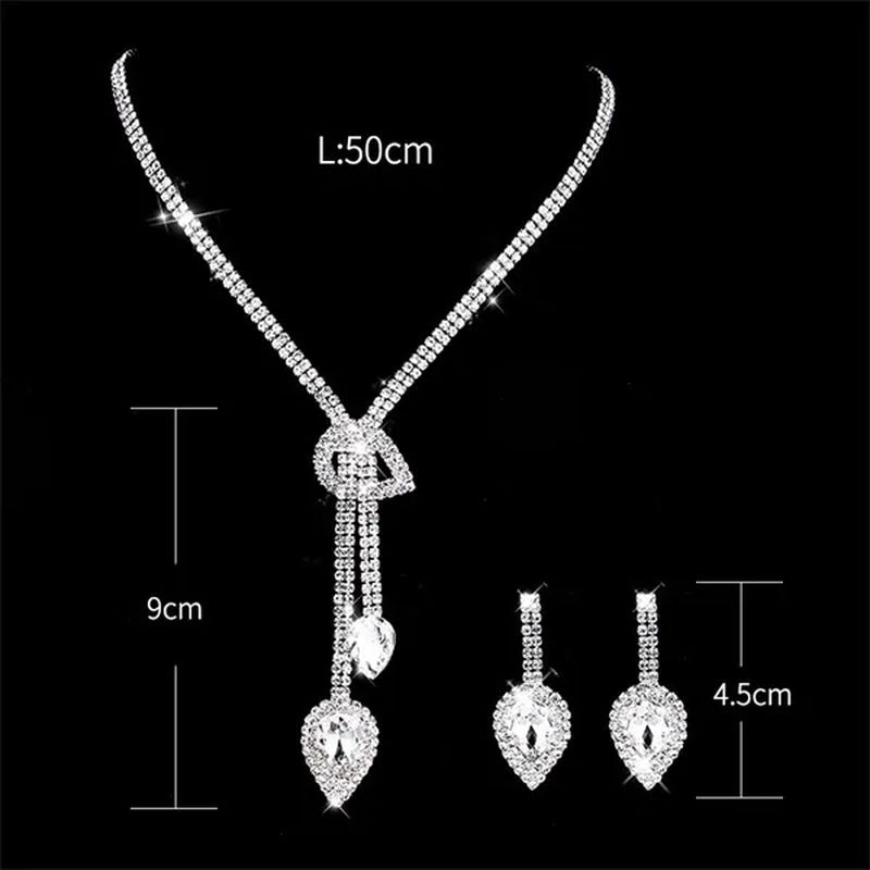 Women's Jewelry Set Rhinestone Crystal Bride Statement Choker Necklace Tiara Crown Link Bangle Bracelet Teardrop Dangle Earrings Set for Wedding Party Silver Plated White Crystal Necklace Earrings Bracelet