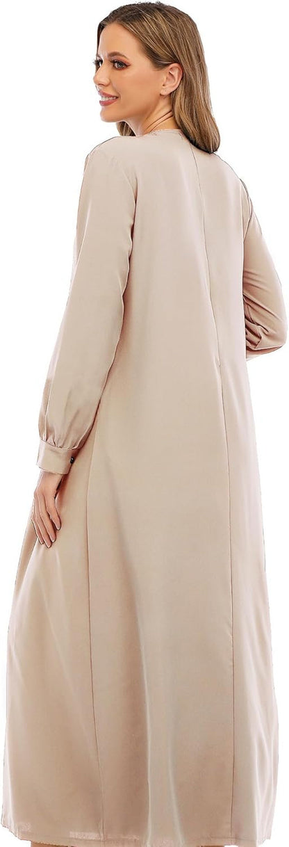 Womens Abaya Long Sleeve Muslim Dress Prayer Clothes Casual Islamic Kaftan with Pocket