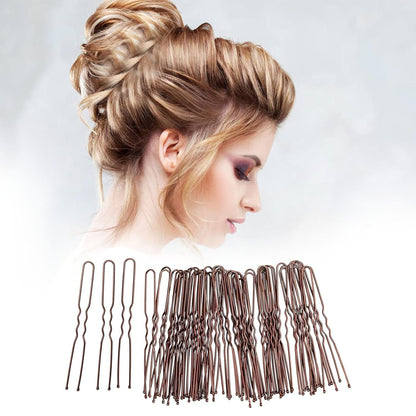 300 Bun Hair Bobby Pins U Shaped Pin Hair Grips to Clip Ballet Hair Net for Women 5 CM/2 Inch Brown