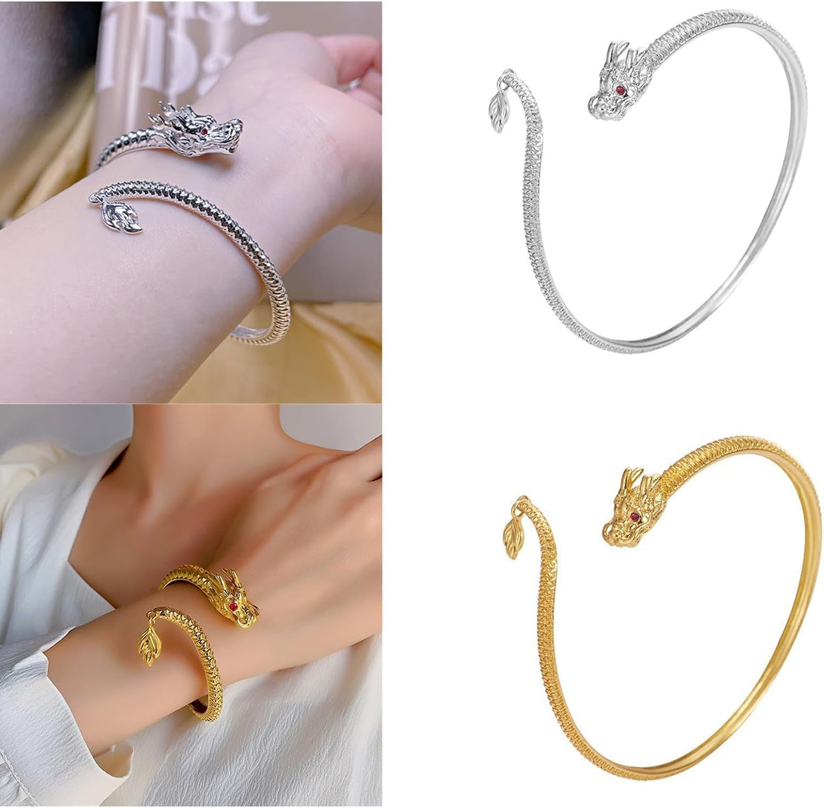 Chinese Dragon Bangle Bracelet Jewelry Vintage Chinese Style Dragon Bangle Bracelet Retro Hand Jewelry for Daily Wear, as the Pic Show, Gold