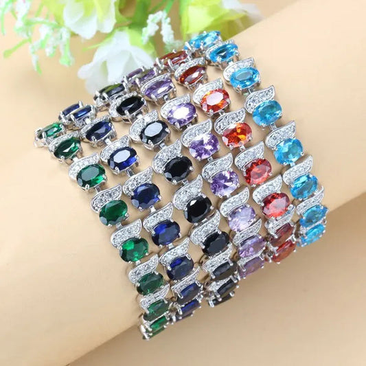 925 Silver Bracelet Multi-color Zircon Bracelet Health Fashion Jewelry for Women 12 Colors Gemstone