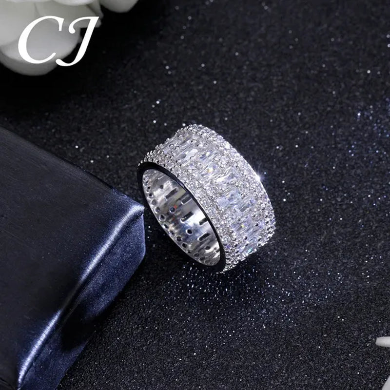 CANDICE Top Baguette Cut Clear CZ Stone Sparkling Evening Wide Ring for Women Banquet Prom Luxury Jewelry with White Gold Plating