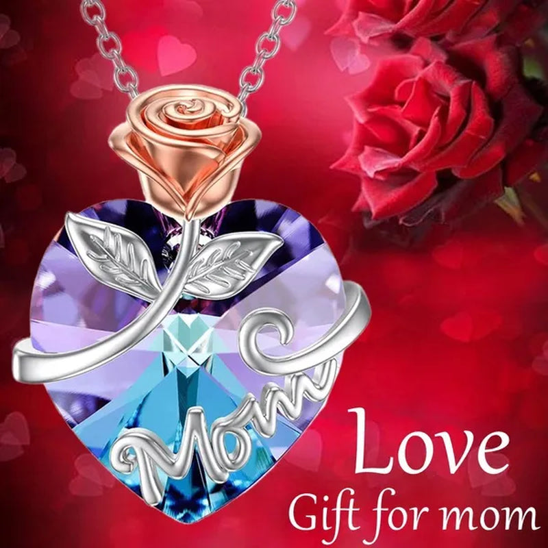 Love Heart Necklace for Women I Love You Mom Pendant Necklaces Crystal Diamond Mother's Day Necklace Gifts Fashion Jewelry