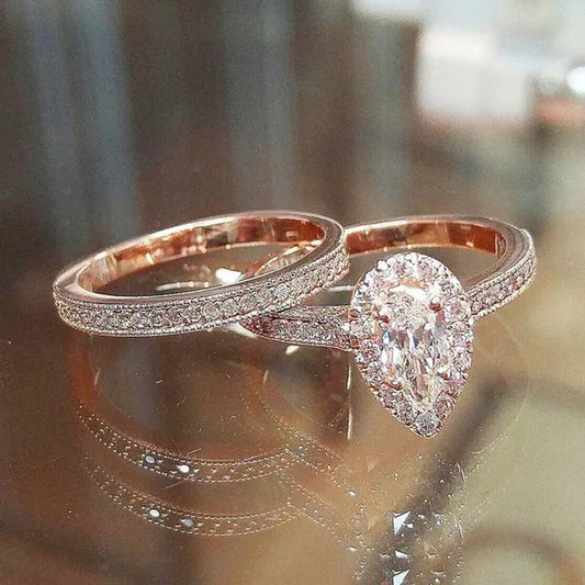 Gorgeous Pear Cut Rose Gold Ring for Women Wedding Engagement Anniversary Party Rings