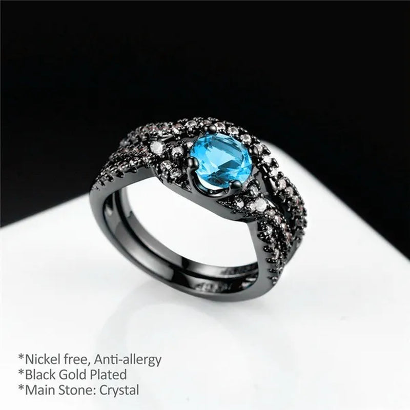 (3PCS RINGS)  Couple Wedding Rings 10KT Black Gold Plated  Womens Bridal Ring Sets and Titanium Steel Mens Engagement  Bands Jewelry   Size5-12