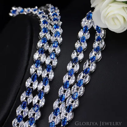 Gloriya Delicate White Gold Plated Tennis Bracelet Setting Sparkly Marquise Cubic Zircon Wedding Bracelets For Women Gorgeous Crystal Jewelry