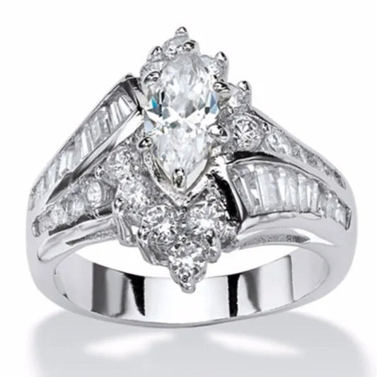 3.20 TCW Marquise Cut White Sapphire 925 Sterling Silver Engagement Ring