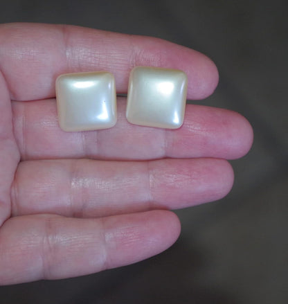 Quality Majorca Pearl Square Half Dome 16MM Stud Earrings 14K Gold Filled