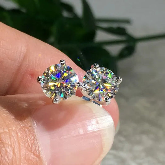 Fashion Gold Color 1ct Round Cut Moissanite White Diamond Stud Earrings (Gold,Silver)