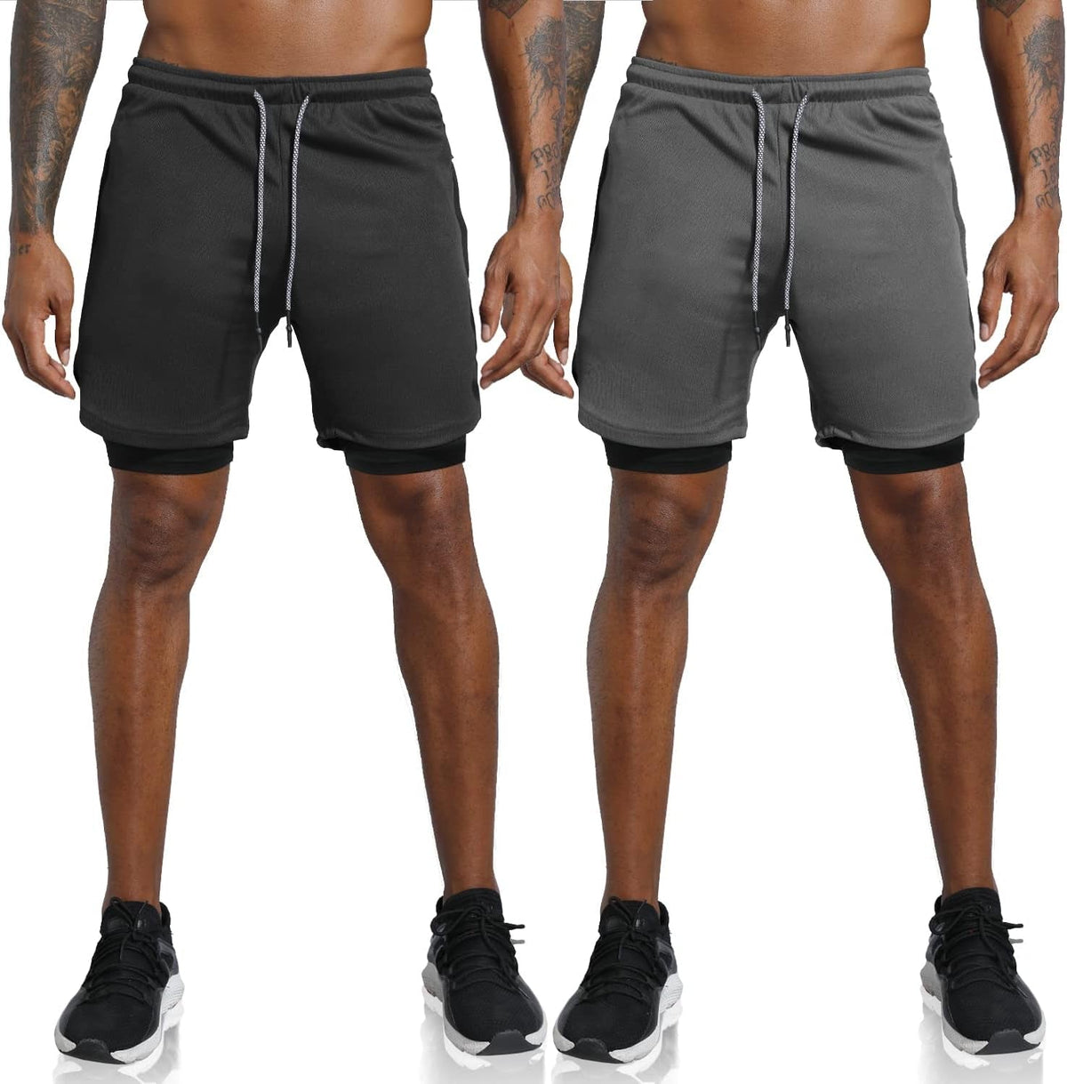 Men'S 2 in 1 Workout Running Shorts Lightweight Training Yoga Gym 7" Short with Zipper Pockets