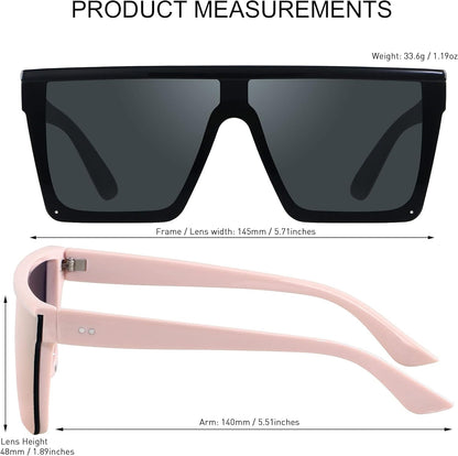 Square Oversized Sunglasses for Women Men Big Flat Top Fashion Shield Large UV Protection Rimless Shades