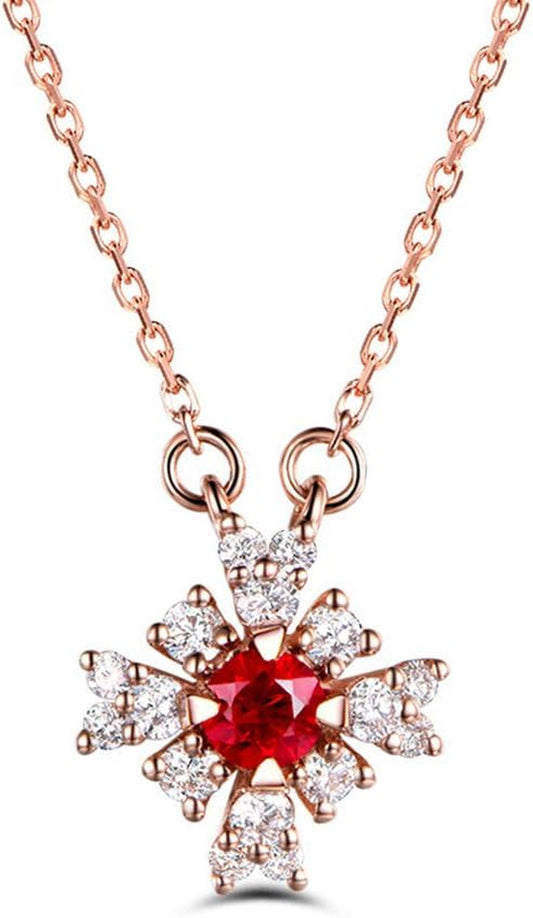Natural Red Ruby Diamond Pendant Solid 14K Rose Gold Antique 925 Sterling Silver Necklace Chain Retro