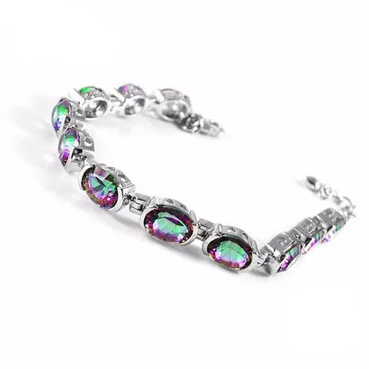 Majesty Diamonds MDS170275 20 CTW Oval Mystic Topaz LinK Bracelet in .925 Sterling Silver