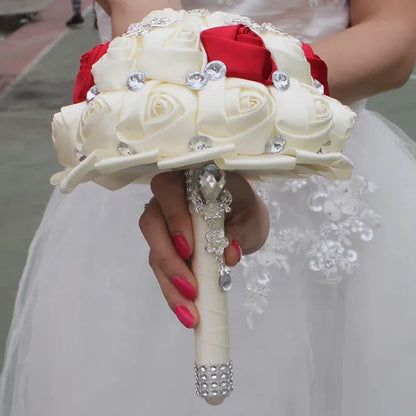18CM Stunning Red Butterfly Diamond Flowers Brooch Stitch Wedding Bouquet Mariage Polyester Bride Holding Flowers Ribbon Bridesmaid Bouquet