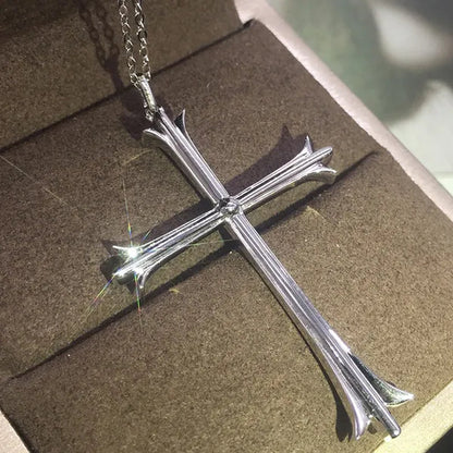 925 Sterling Silver Religious Cross Long Pendant Necklace Moissanite Charm Necklace for Women Fashion Necklace Unisex Party Banquet Fine Jewelry Personality Valentine Gift