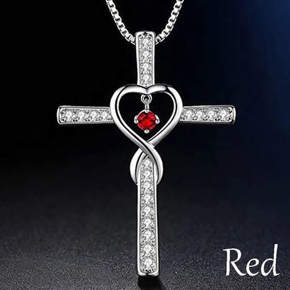Infinity Love God We Trust Christian Cross Birthstone Diamond Rhinestone Pendant Necklace Birthday Gifts Jewelry For Women Christmas Girls