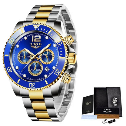 LIGE Luxury Elegant Stainless Steel Quartz Watches 3 ATM Waterproof Mens Wristwatch