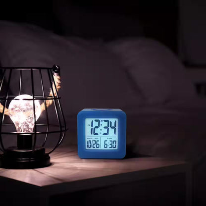 Blue Soft Cube LCD Alarm Clock with Smart Light