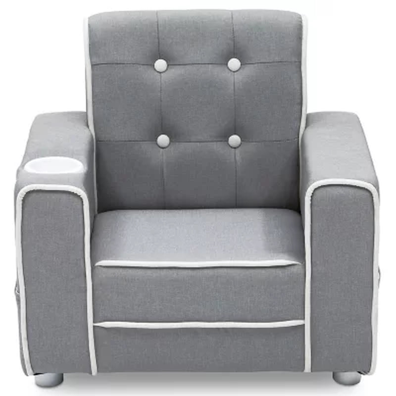 Delta Children Chelsea Kids' Upholstered Chair with Cup Holder, Soft Grey