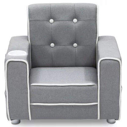 Delta Children Chelsea Kids' Upholstered Chair with Cup Holder, Soft Grey