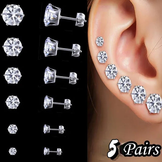 Ladies FashionSilver Stud Earrings, Ladies Earrings, Ladies Wedding Engagement Valentine's Day Jewelry Gifts (5 pairs/set)