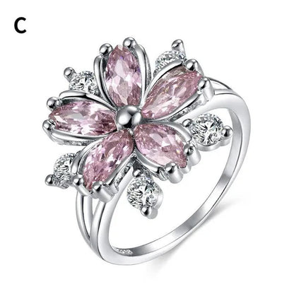 New Elegant Fashion Cherry Blossom Princess Engagement Ring Bridal Romantic Cherry Blossom Zircon Women's Ring Party Gift Pink Ring