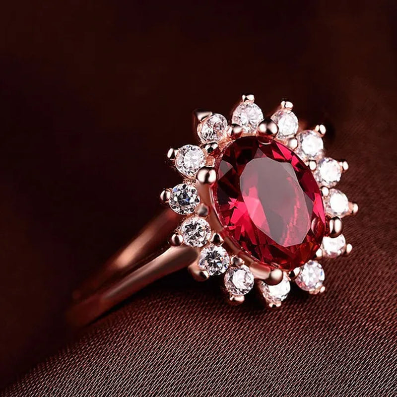 New Ruby Diana Sunflower Lady  Ring Classic Living Mouth Design Women's Ring