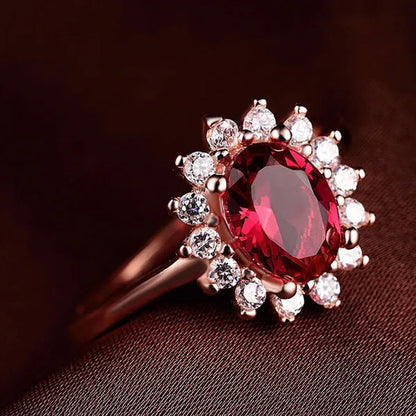 New Ruby Diana Sunflower Lady  Ring Classic Living Mouth Design Women's Ring