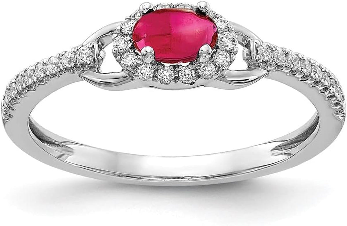 14K White Gold Diamond and Cabochon Ruby Ring Fine Jewelry for Women Gifts for Her, Size 7