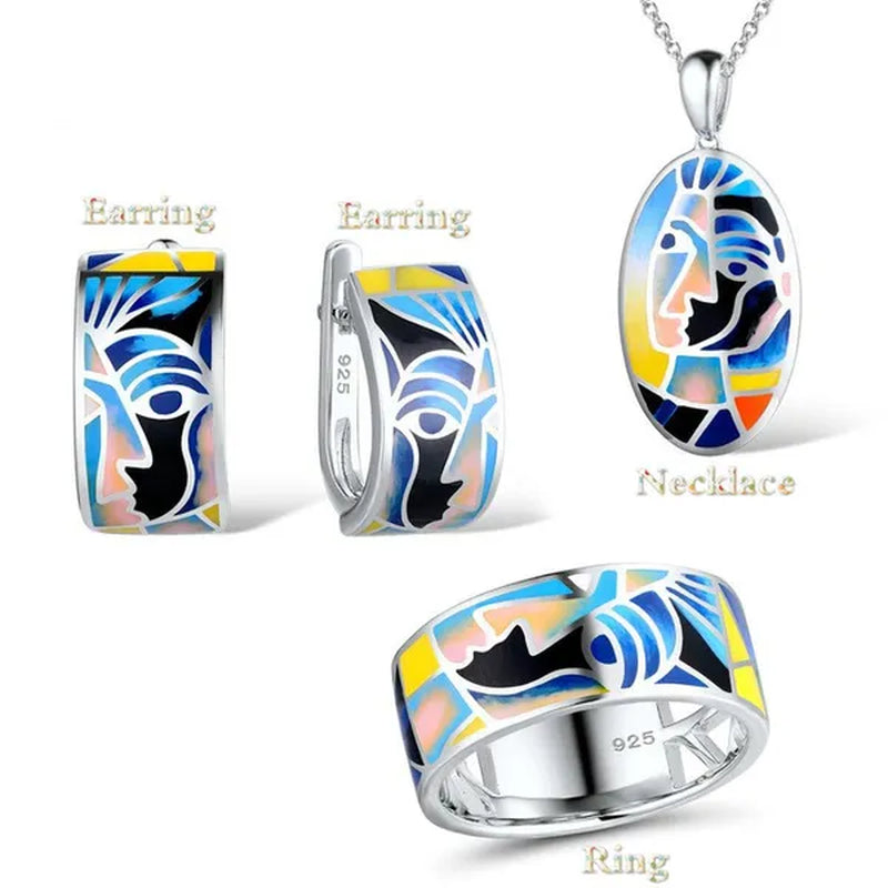 1/2/4/piece Set of Chinese and American Ethnic Style Abstract Drama Knife Horse Dan Abstract Face Contour Opera Mask 925 Sterling Silver Jewelry Jewelry Set Bride Engagement Wedding Jewelry Lover Gift Couple Necklace Anniversary Gift Jewelry